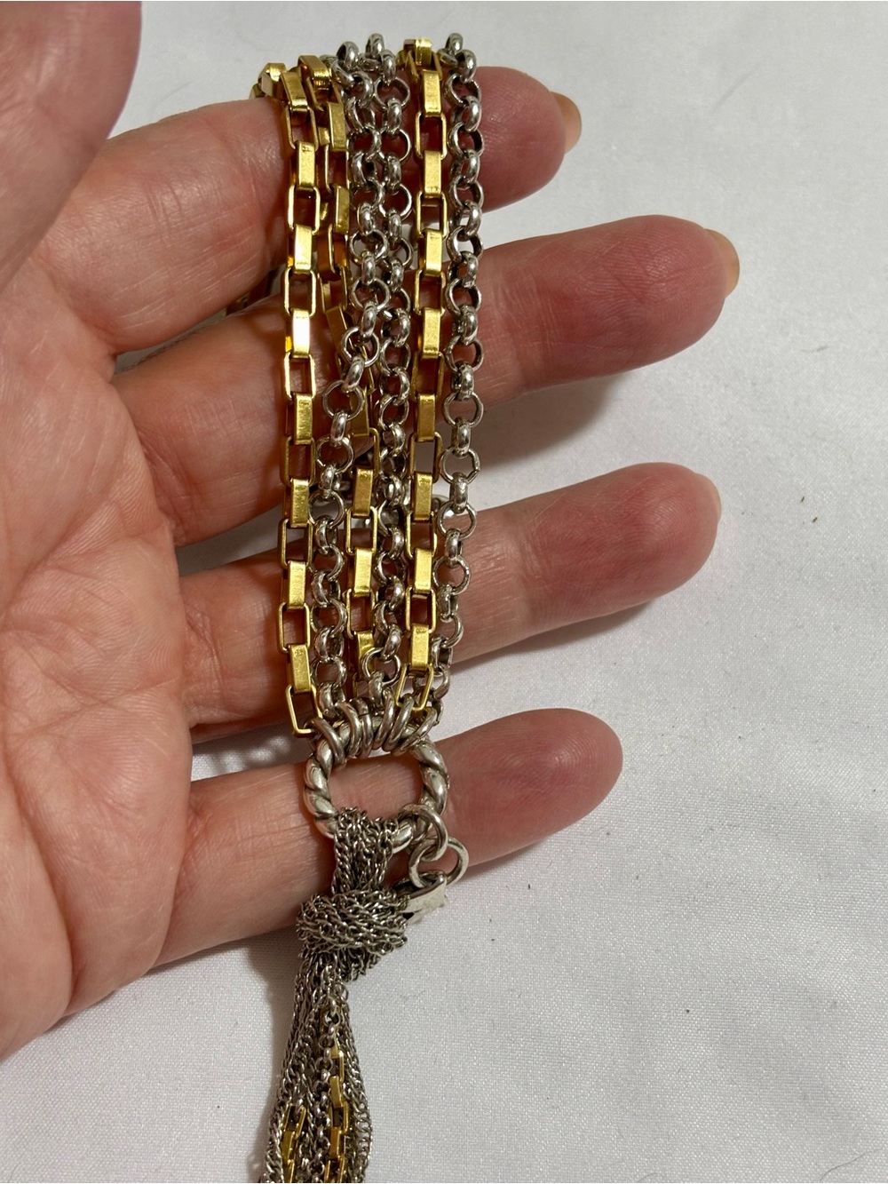 Vintage Retired Brighton "In The Mix" Mixed Metal Chain Tassel Bracelet -7" long - Picture 3 of 4